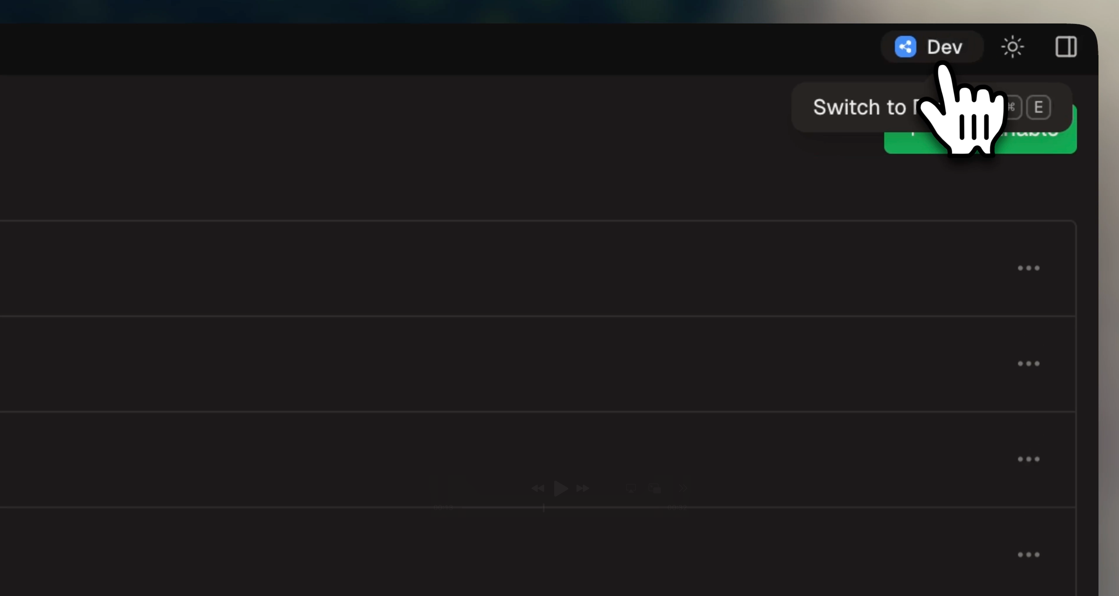 Dev and production target selector in the Dev Console