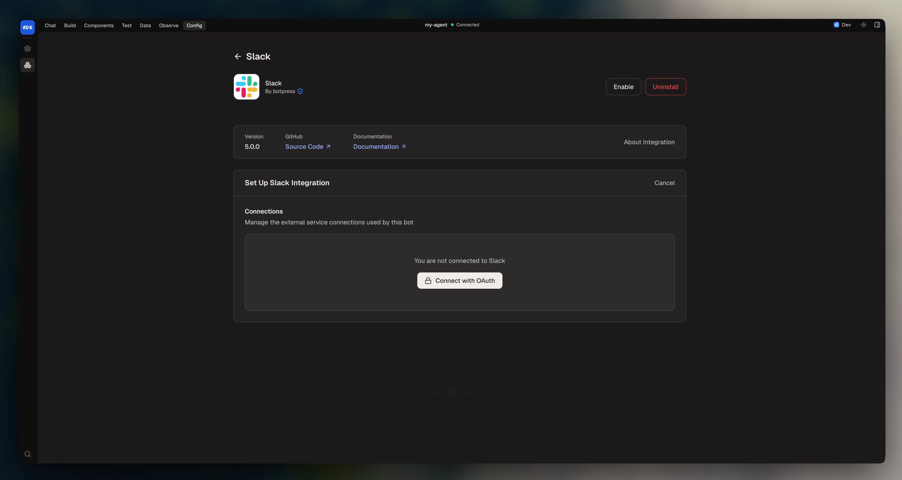 Integration configuration in the Dev Console