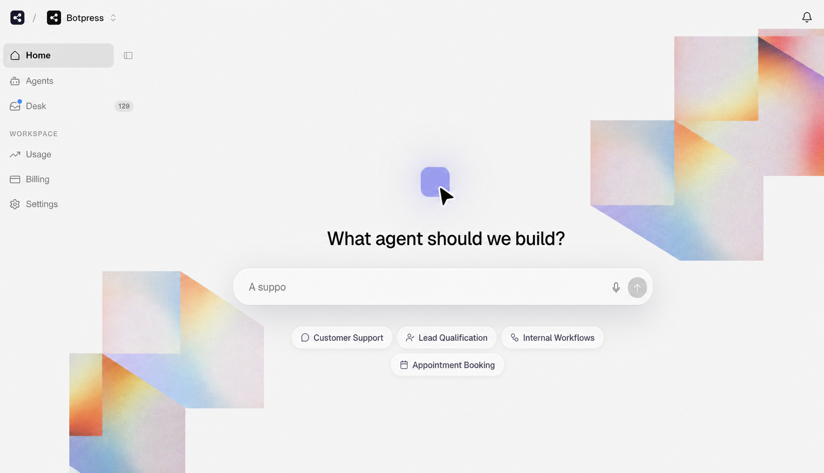 The Viber home screen where you describe the agent you want to build